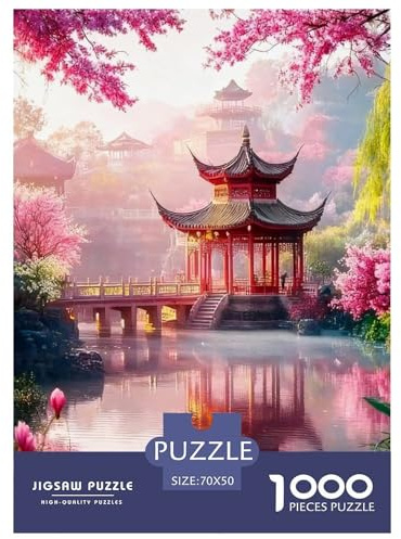 Puzzles Jigsaw 1000 Pièces Jardin Chinois Puzzles 70x50cm/1000pcs pour Adultes Et Enfants Cadeau Jeu D'Intelligence Pression Réduite Bricolage Carton