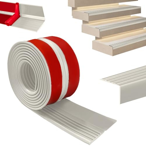 Nez de marche autocollant 6 m, profilé de transition antidérapant, protection des nez de marche, en caoutchouc flexible, pour l'extérieur et l'intérieur, gris