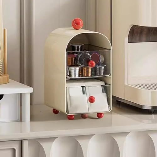 Besttoolifes Caja de almacenamiento multicapa para bolsas de té y café con cajones para cocina, mesa de comedor y organización de escritorio, hecha de polipropileno resistente y acrílico (blanco)