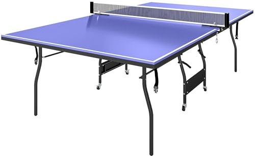 SPORTNOW Mesa de Ping-Pong Profesional Plegable Azul | Mesa de Tenis de Mesa, 4 Ruedas, Red, 2 Palas y 3 Pelotas, para Interior y Exterior
