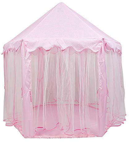 Kinderzelt für Drinnen, Spielhaus Indoor für Kinder | Prinzessin Spielzelt als Kinderzimmer Deko & Lesezelt, Mädchen und Jungen,Ø 140 cm Sechseckig Rosa