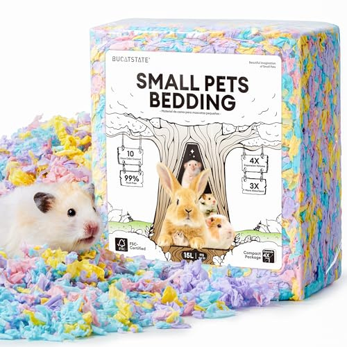 BUCATSTATE Hamster Parper Bedding 15L, Truly 99% Dust-Free (Party Confetti) | Small Animal Paper Bedding Odor Control, Soft Gerbil Litter for Rabbit Rat Syrian Dwarf Hamsters