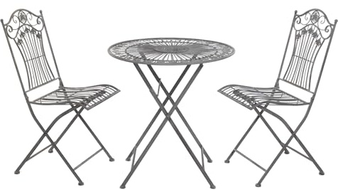 Moritz Bistroset 3-teilig klappbar Altgrau - Metall Gartenmöbel Set - Klapptisch Ø 69,5 cm mit 2 Klappstühlen - Vintage Bistrogarnitur - Balkon Terrasse Garten Sitzgruppe nostalgisch