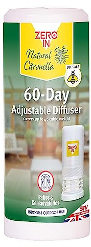 Zero In 60-Day Adjustable Diffuser, Natural Citronella, Mosquito Repeller, Indoor and Outdoor Use, Bee Safe, Travel Size, White