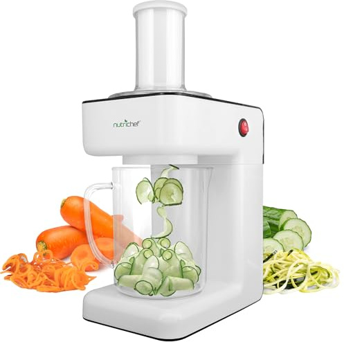 NutriChef Electric Vegetable Spiralizer – 3-Blade Zucchini Spiralizer Noodle Maker, Veggie Spiral Slicer for Healthy Zoodles, Salad, Pasta, & Garnishes – Dishwasher-Safe, Food-Grade Design