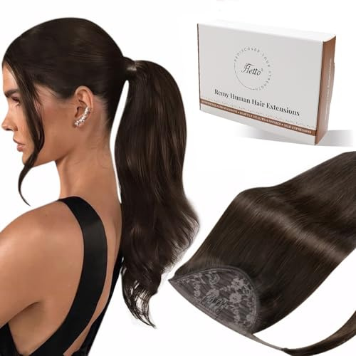Hetto Extensions Echthaar Zopf Mittelbraun 40cm 80g - Zopfverlängerung mit Hoher Frisur-Stabilität, Für Sleek Look, High Pony und Social-Media Trends, Einfach zu Tragen #4