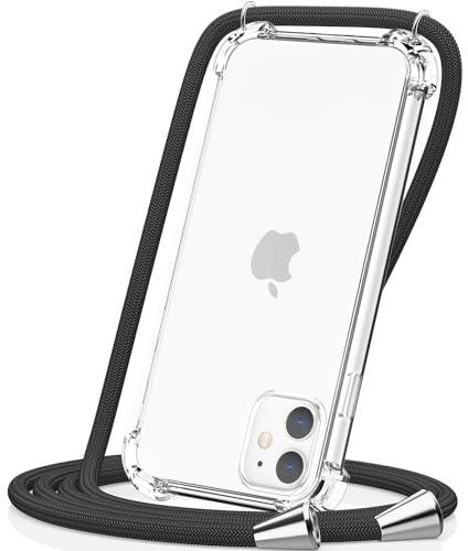CAROKI Crossbody Case for iPhone 11 6.1,Necklace Mobile Phone Cover with Cord Strap,Clear Transparent TPU Soft iPhone Cover Holder with Neck Cord Lanyard Strap Clear-Black
