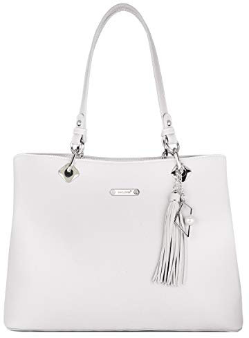 David Jones - Damen Schultertasche Weiche PU Leder - Frauen Große Tote Shopper Bag Lange Henkel - Handtasche Henkeltasche Tragetasche Elegante Arbeit City Alltags Shopping Reise Mode - Weiß