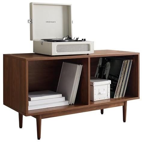 Crosley Furniture Liam - Mueble de Almacenamiento para Discos de Mediados de Siglo, Color Nogal