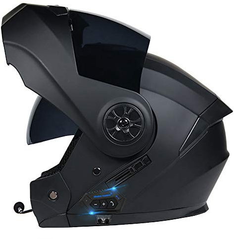 Bluetooth-Helm Motorrad Integrierter, Integralhelm Geschlossenen ECE-geprüft für Damen Herren, Sturzhelm Anti-Fog-Doppelspiegel Die Windgeräusche Funk Sprechanlage 55~62CM