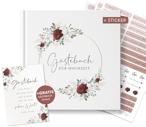 luftundliebe Gästebuch Hochzeit, Hochzeitsbuch, Blanko, Vintage Hochzeitsgästebuch, Wedding Guest Book, Fotobuch Hochzeit - Burgundy Roses