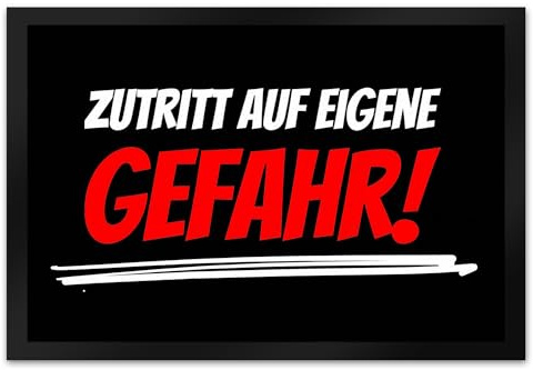 speecheese Fussmatte Zutritt auf eigene Gefahr mit lustigem Spruch schwarz rutschfeste Türmatte witzig Schuhabstreifer die perfekte Geschenkidee Spruch-Geschenke Achtung Vorsicht