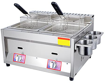 12L Large Capacity Gas Fryer, Stainless Steel LPG Fryer For Home And Commercial, Adjustable Firepower, With Baskets And Lids, For Chips Donuts Fish, Easy Clea