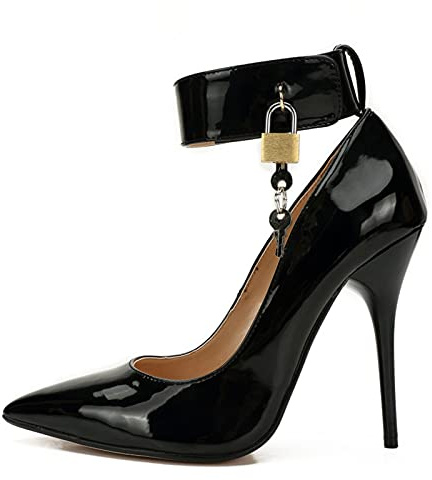 BeAUZQ Damen Spitz Pumps 12cm Stiletto High Heels mit Schloss High Heels Plus Size Unisex Bühnenperformance Pole Dance High Heel Stiefel,Größe 40-48