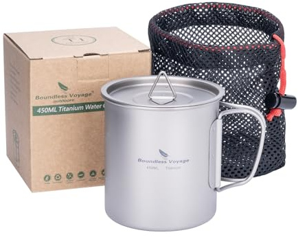 Boundless Voyage Titanium 450ml Cup with Lid Folding Handle Outdoor Camping Ultralight Water Tea Coffee Mug
