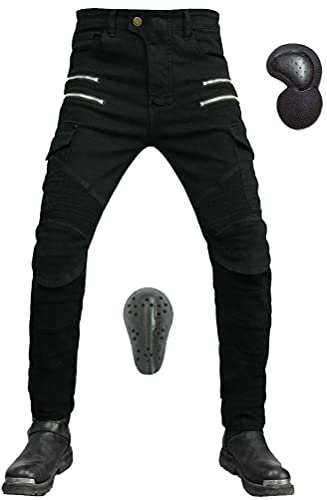 Armor Qtrees Herren Motorrad Jeans Motorradhose Moto Biker Rennsport Schutzhose Mit 4 x Knie-Hüfte Protektoren Pads-Schwarz-M