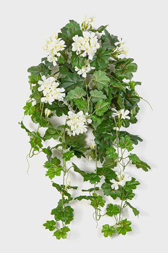 artplants.de Geranio Artificial KAISA en Varilla de Ajuste, Blanco, 70cm - Geranio de plástico