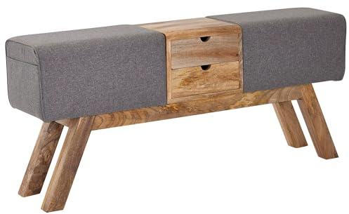 FineBuy Turnbock Sitzbank 120x30x56 cm Stoff Grau mit Schubladen | Garderobenbank mit Stauraum bis 200 kg belastbar, Turnhocker Bank im Retro Stil, gepolsterte Sitzfläche