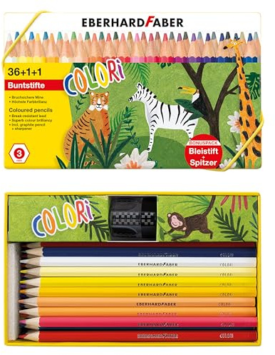 Eberhard Faber 514838 - Buntstifte Set Colori 38-teilig, inkl. Bleistift und Dosenspitzer | Stifte Set inkl. Bleistift und Dosenspitzer für kreatives Malen und Zeichnen
