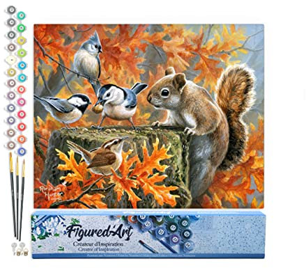 Figured'Art Pintar por Numeros Adultos Ardilla traviesa - Manualidades pintura acrilica Kit Cuadro DIY completo - 40x50cm sin bastidor