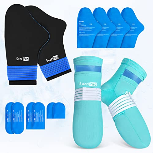 SuzziPad Calcetines de terapia de frío y bolsa de hielo de mano Guantes fríos para la neuropatía de quimioterapia, paquete de cuidado de quimioterapia para mujeres y hombres, Fascitis plantar, S/M
