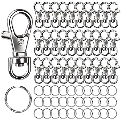 LEOBRO 60 x drehbare Karabinerverschlüsse, Schlüsselanhänger, 30 x Karabinerverschlüsse und 30 x Schlüsselring-Reifen, drehbare Schlüsselband-Karabinerhaken zum Basteln