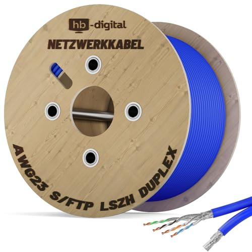 HB-DIGITAL 100m CAT 8 Netzwerkkabel LAN Kabel Verlegekabel Ethernet Installationskabel 40 Gbit/s AWG 22/1 reines Kupfer S/FTP LSZH BauPVO Klasse B2ca Datenkabel Duplex - Blau