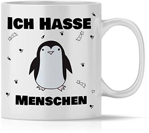 mindmonkeys® Tasse mit Spruch Ich hasse Menschen Pinguin für Männer Frauen Büro Kollegen lustige witzige Sprüche Statements zum Geschenk Geschnekidee zum Geburtstag Vatertag Keramik 300 ml