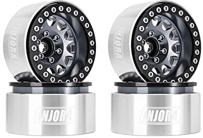 INJORA 1.9 Beadlock Wheel Deep Dish Negative Offset 10.4mm Wheel Rim for 1/10 RC Crawler Auto Axial SCX10 90046 AXI03007 TRX4 VS4-10 Gen8 MST CFX(Black＆Grey)