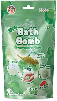 Science4you Bombe da Bagno Sacchetto Verde per Bambini +6 – Kit di Bombe da Bagno, Kit Scientifico Educativo Dinosaure, Esperimento Cosmetico, Regalo Cosmetico per Ragazze e Ragazzi di 6 7 8+ Anni