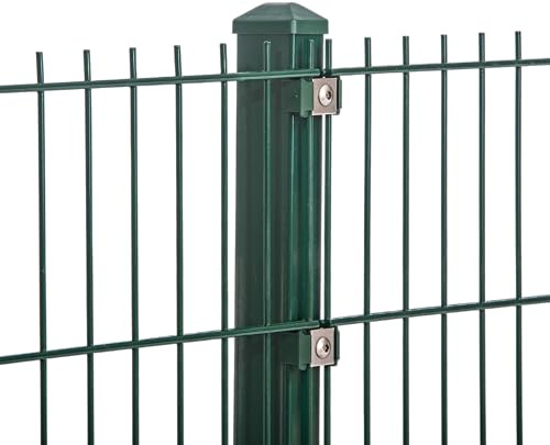 Doppelstabmattenzaun Set Moosgrün| 656 mit VA Klemmhalter 0,83m-1,83m Komplett Set inkl. Pfosten 17.5-183 cm