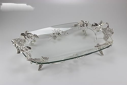 Glastablett Glasschale Schale Dekoschale Glas Tablett 43 x 28 x 6cm Silber Neu