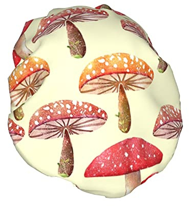 Duschhaube mit Retro-Motiv, für Damen, wasserdicht, wiederverwendbar, PEVA-Futter, waschbar, verstellbar, elastischer Saum für alle langen Haare, Bademütze