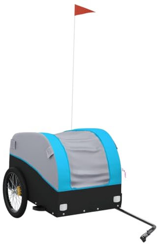 vidaXL Lastenanhänger für Fahrrad, Fahrradanhänger mit Deichsel Flagge, Transportanhänger Maximale Belastbarkeit 45 kg, Anhänger Fahrradwagen, Schwarz Blau Eisen