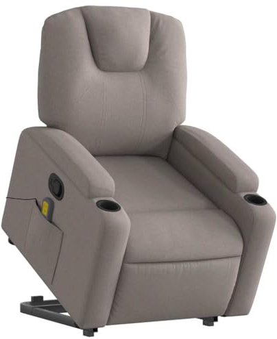 vidaXL Massagesessel, Sessel mit Aufstehhilfe, Relaxsessel mit Liegefunktion Vibrationsfunktion, Fernsehsessel Liegesessel Aufstehsessel, Taupe Stoff