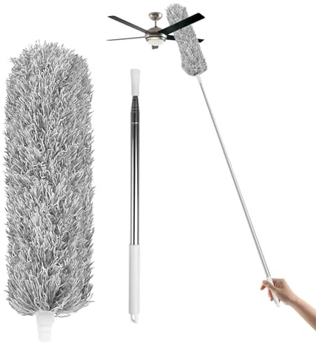 Staubwedel Teleskop Waschbar, Staubwedel Lang Ausziehbar, Mikrofasern Staubwischer Staubbesen mit Verbiegbare Eckbesen für Decken Spinnweben