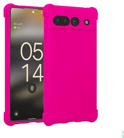 KIOMY Hot Pink Case with Soft Finish for Google Pixel 7 Pro, Shockproof Bumper Protective Silicone Stylish Cell Phone Back Cover with Bright Vibrant Color