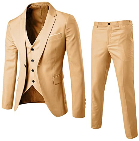 Bauzuoyo Herren Anzug 3 Teilig Modern Fit Hochzeit Anzüge 3-teiliger Jacke Weste Komplett Vintage Party Klassisch Charmant Sets Herrenanzug Set Business Blazer Hosenanzug Slim Fit Männer
