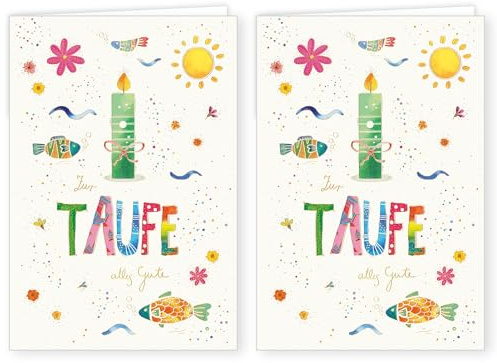PremiumLine Glückwunschkarten zur Taufe 2 Stück inkl. Briefumschlag Taufkarte Glückwünsche Grußkarte 11,5 x 17 cm umweltfreundliche Klappkarte aus Naturkarton