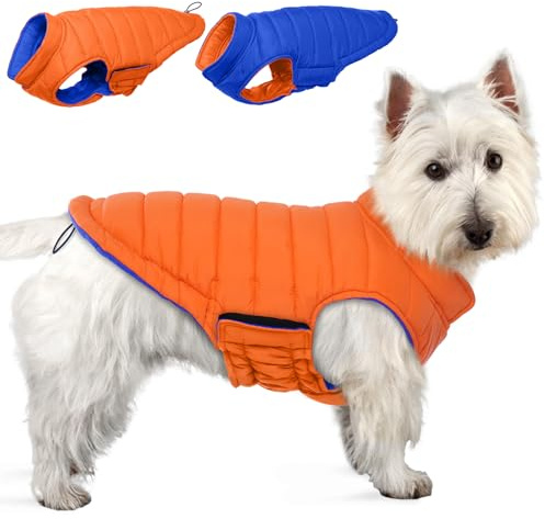 Lelepet Hundemantel Winter Jacke für Mittelgroße Hunde, Wasserdicht Warmer Hunde Winterjacke, Wendbarer Winddicht Hundejacke mit Klettverschluss, Orange M