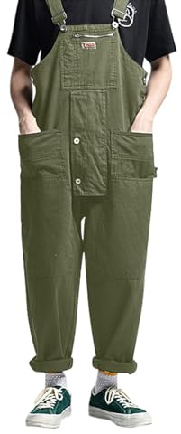Rrongwn Salopette da uomo in denim, con bretelle regolabili, tasche più grandi, per ufficio, lavoro, tempo libero, jeans vintage