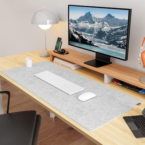 YSAGi Schreibtischunterlage Filz 100x40cm, Hellgrau | Rutschfeste Schreibunterlage, Großes Mauspad, Schreibtisch Unterlage für Büro & Homeoffice