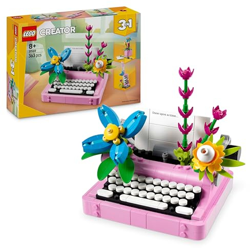 LEGO Creator 3in1 Typewriter with Flowers Toy - Transforms into a Keytar Model or a Flowerpot with a Pen & Notebook - Creative Birthday Gift for 8+ Year Old Girls & Boys - 31169