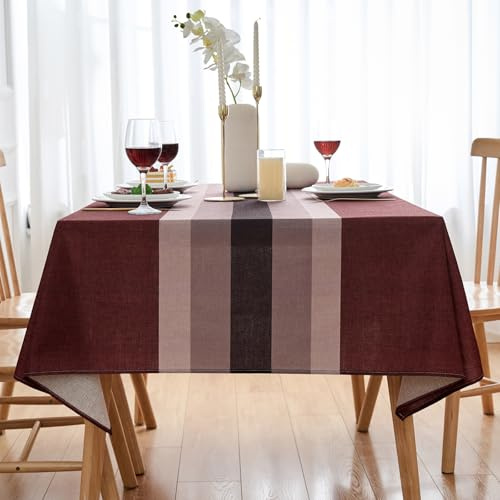 Tischdecke Rot 240 x 140 Oval Tischwäsche Leinen Fleckschutz Abwaschbar Tischtuch Rechteckig Wasserdicht Garten-Tischdecken Outdoor für Küche, Esstisch, Couchtisch Party Weihnachten