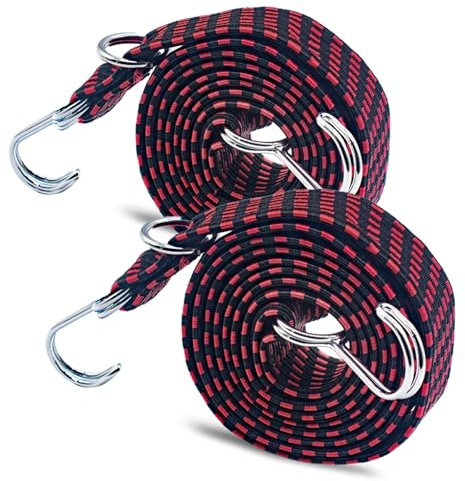 2 Pack Bungee Cord with Hooks, 2m Lange Gepäckspanner, Spanngurt mit Haken, Expander mit Haken, Heavy Duty Flache Elastische Gurte für Gepäck Camping Dach Racks Fixierung Goods