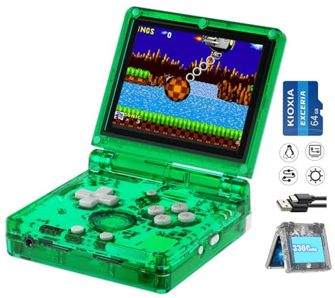 RG35XXSP Flip Portable Retro Handheld Game Console,3.5 Inch IPS Screen Linux With 64G TF Card Pre-installed 5532 Games,Clamshell Games Consoles Supports WiFi Bluetooth HDMI (RG 35XXSP-Green-NEW 2024)