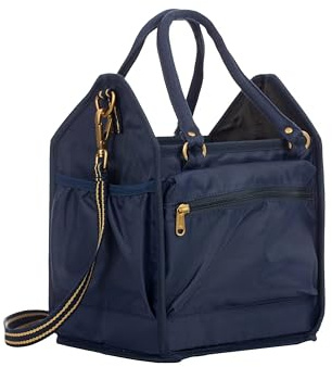 Equinavia Darby Small Collapsible Grooming Tote Bag for Horses, Dogs, Cats | Organizer with Shoulder Strap | 7 x 8.5 x 12 Interior - Navy/Gold - One Size