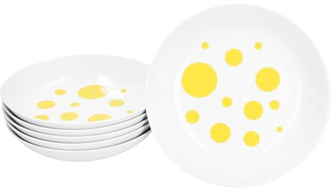 MamboCat Pula - Set di 6 piatti fondi da 450 ml, stoviglie in porcellana bianca con pois per 6 persone, piatti profondi per insalata, zuppa, cereali, pasta & Co.