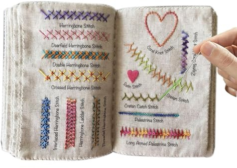 Kreatives Nähbuch, Stickerei-Set, Stickstiche Buch, Handstickerei, Stich, Blumenmuster, Stoffe, Nähen für Anfänger und Erwachsene, Loseblatt-Stickbuch Nähset für Frauen, Mama, Stickbegeisterte