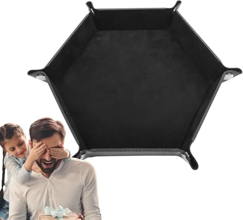 Raypontia Plateau À Dés Pliable, 17,5 * 17,5 * 4 Cm Tapis Dés Pliable Hexagonal, Plateau en Cuir Pliant, Piste De Plié Souple, Vide Poche Entree Cuir, Tapis De Rangement Plié Black,